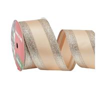 letsinstyle 10 Yards 2.5 Inch Champagne Gold Wired Ribbon, Satin Wired Ribbons with Glitter Edge, Decorative Trimming for Christmas Tree Decoration Wrapping Wedding Crafts