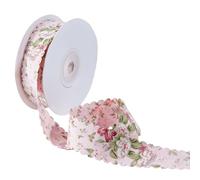 letsinstyle 10 Yards Floral Print Ribbon, 0.98 Inch Pink Blooming Flower Wavy Edge Ribbons, Spring Summer Bouquet Decorative Trim for Sewing Making Wreaths Gift Wrapping Crafts Wedding