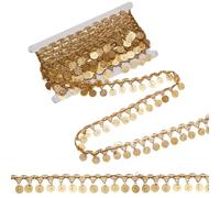 letsinstyle 10 Yards Gold Coin Shape Tassel Trim, 1.4 Inch Width Sequin Lace Fringe Edge Trim, Dance Dress Belt Chain for Clothes Decoration Party Accessories DIY Sewing Crafts