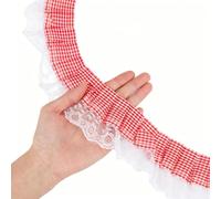letsinstyle 10 Yards Red Gingham Ruffle Trim, 2.36 Inch Double Layer Checkered Lace Trim, Gathered Edge Plaid Lace Ribbon for Sewing DIY Craft Costume Headbands Curtains