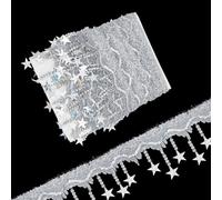 letsinstyle 10 Yards Stars Beads Long Fringe Sew on Trimming, Glitter Sequin Fringe Trim, Sparkle Silver Sewing Ribbon for DIY Crafts and Home Curtain Decoration
