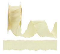 letsinstyle 10 Yards Yellow Double Ruffled Edge Ribbon, 1.6" Wave Wrinkled Linen Silk Chiffon Trim, Polyester Silk Grosgrain Ribbons with Spool for Sewing Making Clothes Wedding Home Decor