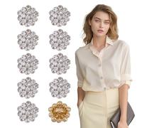 letsinstyle 10Pcs Rhinestone Flower Buttons, Glitter Crystal Embellishments Flat Back Button, Gold Silver Charms for Clothing Jeans Crafts Blazer Pants Jackets Sewing Jewelry Making