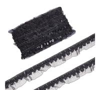 letsinstyle 11 Yards Black Organza Sequin Ruffled Lace Trim, Gathered Mesh Stretch Ribbon, Elastic Trimming for Sewing Package Wrapping Cloth Crafts Embellishments