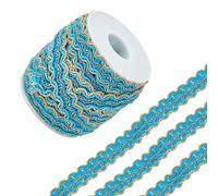 letsinstyle 12 Yards Blue Woven Braid Trim, Gold Edge Gimp Braided Trims, Decorative Gimp Trimmings Curtain Fabric Trimming for Sewing Costume DIY Crafts