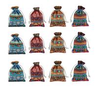 letsinstyle 12Pcs 3.9 x 5.5 Inch Egyptian Jewelry Coin Pouches, Aztec Print Drawstring Bag, Ethnic Linen Burlap Bags for Wedding Party Favors