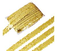 letsinstyle 13 Yards 1.18 Inch Elastic Sequin Ribbon Trim, Yellow Bling Sequins Sewing Trimming, Glitter Stretch Paillette Ribbon for DIY Craft and Sewing Wedding Bridal Dress Embellishments