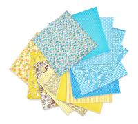 letsinstyle 14 PCS Flower Cotton Fabric Bundles, 50 x 50 cm Pre-Cut Floral Printed Fat Quarters, Blue and Yellow Dot Stripes Plaid Patchwork for Making Garment Craft Handmade DIY Decoration