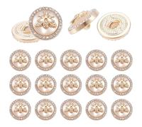 letsinstyle 15 Pcs Metal Rhinestone Honey Bee Button, 18 mm Alloy Round Shape Buttons, White Flat 3D Bee Shank Beaded Button for Blazer Suits Sport Coat Uniform Jacket Sewing