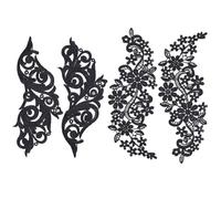 letsinstyle 2 Pairs Black Floral Leaf Lace Appliques, 2 Styles Embroidery Lace Patches, Polyester Flower Applique Embroidered Sewing Patch for Sewing DIY Crafts Wedding Dress Decoration