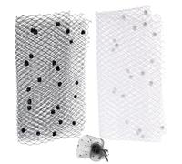 letsinstyle 2 PCS 1 Yard Veil Netting Fabric with Small Ball, Bridal Wedding Bridcage Black White Hat Veils, Fascinator Millinery Mesh Fabric for Decoration