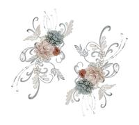letsinstyle 2 PCS 3D Embroidered Beaded Flower Fabric Lace Applique, Sequin Pearl Sew on Patches Colorful Appliques Embellishments, Floral Patch for Bridal Dress Clothing DIY Crafts