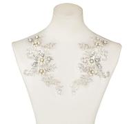 letsinstyle 2 PCS 3D Embroidered Beaded Sequin Lace Applique, Vintage White Flower Sew on Patches, Handmade Sewing Tool for DIY Dress Neckline Bodice Pants