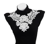 letsinstyle 2 PCS Flower Neckline Applique, Floral Embroidery Collar Patches, White Hollow Out False Collar Wedding Dresses DIY Decoration