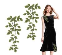 letsinstyle 2 PCS Green Forest Leaves Lace Applique, Vine Sew on Applique Lace Trims, Embroidery Sewing Patches Decoration for Embellishment Costume Wedding Dress Craft DIY Projects