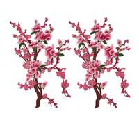 letsinstyle 2 Pcs Pink Vintage Plum Blossom Embroidered Applique, 14.8 x 23.2 Inch Flowers Blossoms Embroidery Patch, Sew on Floral Embellishments for Dresses DIY Repair Deco