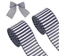 letsinstyle 2 Rolls Black and White Stripe Wired Ribbon, 10 Yards x 2.48 Inch Horizontal Striped Burlap Ribbons, Polyester Wired Decorative Trim for Christmas Tree Decoration Wrapping DIY Crafts