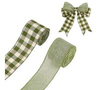 letsinstyle 2 Rolls Sage Green Burlap Wired Ribbon, 10 Yards Buffalo Plaid Wired Edge Ribbons, 2.5 Inch Fabric Ribbons for Fall Wreath Wedding Christmas Wrapping and Home Decoration