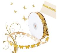letsinstyle 20 Yard Gold Butterfly Ribbon, Artificial 3D Butterfly Shape Wrapping Trim 1.5 cm Width Vintage Trimmings Edging, Glossy Elegant Ribbon for Gift Wrapping DIY Crafts Party Wedding