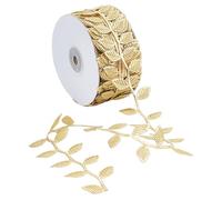letsinstyle 20 Yards Gold Leaf Ribbon, Artificial Golden Leaf Trim Metaillic Embroidery Vine Trims, Decorative Ribbons for Sewing Cake Fringe Wedding Bridal Dress