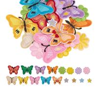 letsinstyle 25 Pcs Butterfly Iron on Patches, Colorful Flower Star Pattern Decorative Sewing Patch, Clothing Repairing Embroidered Appliques for Hats Jackets Jeans Backpacks