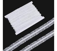letsinstyle 25 Yards White Double Ruffle Elastic Lace Trim, Satin Stretch Lace Edge Ribbon, Gathered Ruffle Fringe Trims for Bridal Wedding Decoration DIY Sewing