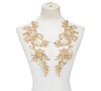 letsinstyle 2Pcs 3D Flower Beads Lace Appliques, Sequin Floral Embroidered Sew on Patch, Embellishments for Wedding Dress Collar Decor DIY Crafts Decorations