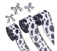 letsinstyle 3 Rolls 15 Yards Cow Print Ribbon, Cow Spot Pattern Wired Edge Ribbons, White Black Animal Print Trim for Farm Party Favor Christmas Wreath Bow DIY Craft Decor