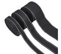 letsinstyle 3 Sizes Stitch Edge Grosgrain Ribbon, 15 Yards Double Sided Stitched Webbing Ribbons, Black Jump Point Saddle Stitches Trim for DIY Crafts Bow Hair Headband Accessories