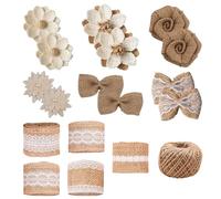 letsinstyle 30 Pcs Burlap Flowers Set, Include 6 Rolls Natural Jute Ribbons, 24pcs Flowers and Bowknots, 1 Burlap Twine String Rope for Crafts Big Bow Tree Ornaments Wreaths
