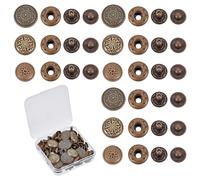 letsinstyle 30 Sets Antique Metal Buttons, Vintage Flower Snap Fasteners Alloy Shank Button, Decorative Sewing Accessories for Clothes Skirt Popper Studs DIY Crafts