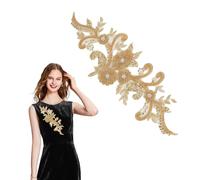 letsinstyle 3D Beaded Gold Flower Lace Applique, Handmade Beaded Embroidery Lace Applique, Embroidered Patches for Repairing and Decorating Great for Sewing Clothes Wedding Costumes DIY Crafts