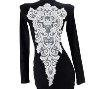 letsinstyle 3D Flower Embroidery Lace Sew on Patch, Sequin Bead Floral Embroidered Applique, Polyester Embellishments for Wedding Bridal Dress Party Gown Clothing Bodice Craft DIY