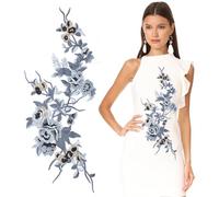 letsinstyle 3D Flower Lace Embroidery Appliques, Large Size Floral Sew on Patch, Embroidered Flowers Embellishments Sewing Trim for Wedding Bridal Gown Clothing Patch Decoration