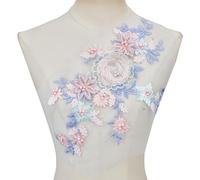 letsinstyle 3D Flower Pearl Lace Appliques, Beaded Floral Embroidered Sew on Patch, Embellishments for Wedding Dress Collar Decor DIY Crafts Decorations