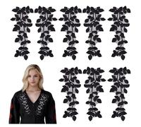 letsinstyle 4 Pairs Black Lace Vine Applique Patches, Forest Leaves Sewing Applique Leaf Sew on Embroidery Patch, Bohemian Shoulder Collar Embellishment for Clothing Bags