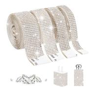 letsinstyle 4 Rolls Self-Adhesive Rhinestone Ribbon, 4 Yards Bling Crystal Diamond Ribbons Strips, Glittering Rhinestones Tape Sticker for Decoration Car DIY Arts Craft