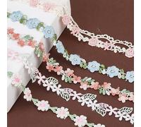 letsinstyle 4 Styles Flower Lace Trim, 5 Yards Daisy Rose and Floral Pattern Ribbons, Colorful Embroidery Sewing Decorative Trims for Bridal Wedding Decorations Sewing DIY Making and Crafts