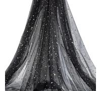 letsinstyle 4 Yards 55 Inch Glitter Tulle Fabric Rolls, Star Moon Sequin Tulle Fabrics, Shiny Gold Sequins Cloth for Tutu Skrits DIY Craft Wedding Backdrop Party Photography Props Decorations