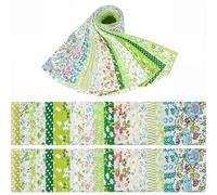 letsinstyle 40 Pcs Green Floral Cotton Jelly Fabric Strips, 2.6 x 39.4 Inch Precut Flower Bundles Fabric Strip for Quilting, Patchwork Fabrics for Blanket Rug Home Decor and Purse Making