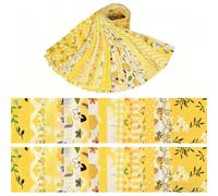 letsinstyle 40 Pcs Yellow Floral Cotton Jelly Fabric Strips, 2.6 x 39.4 Inch Precut Flower Bundles Fabric Strip for Quilting, Patchwork Fabrics for Blanket Rug Home Decor and Purse Making