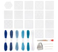 letsinstyle 42 Pcs Sashiko Thread Kit, 17 Pcs 5.1 x 5.1 Inch Plastic Sashiko Stencil, 12 Pcs Embroidery Thread, 12 Pcs Needles and 1 Thimble, Drawing Line Kit for Sewing Hand Quilting