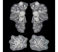 letsinstyle 4Pcs Flower Pearl Embroidery Lace Patches, Embroidered Floral Sew on Patch, Flower Bead Lace Applique for Wedding Bridal Dress Gown Clothing Bodice Craft DIY