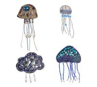 letsinstyle 4Pcs Jelly Fish Beaded Patch, Rhinestone Sequin Sea Creatures Patches with Tassel, Sewing Accessory for Clothing Dress Hat Bag Jacket Shoes Garment DIY Decoration