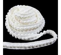 letsinstyle 5 Yard Pearl Beaded Trim, 10 mm Wide White Edge Ribbon Strips Glitter Beads Woven Applique Edge Trim, Faux Pearls Ribbon for Wedding Dress Decorations and DIY Crafts