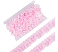 letsinstyle 5 Yard Pink Satin Ruffle Pleated Trim, 1.57 Inch Wide Organza Single Frill Layer Edging Trimmings, Gathered Ribbon Edge for Applique Sewing Crafts Home Decoration