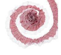 letsinstyle 5 Yard Red Gingham Elastic Trim Ribbons, Pleated Ruffled Lace Edging Trimming Gathered Checkered Organza Plaid Woven Fabric, Edge Decoration for DIY Sewing Dress Embellishment