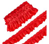 letsinstyle 5 Yard Red Satin Ruffle Pleated Trim, 1.57 Inch Wide Organza Single Frill Layer Edging Trimmings, Gathered Ribbon Edge for Applique Sewing Crafts Home Decoration