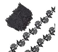 letsinstyle 5 Yards 2.5 Inches Boho Lace Applique Trim, Black Rose Embroidery Lace Edge Trimmings, Vintage Trimmings Fabric Ribbon Sewing Craft for Wedding Dress Embellishment DIY Dress Decor