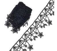 letsinstyle 5 Yards 3.93 Inches Wide Moon Star Embroidered Lace Trim, Black Sewing Crochet Embroidery Ribbon, Lace Supply for DIY Garment Embellishments Burlap Party Table Decorations